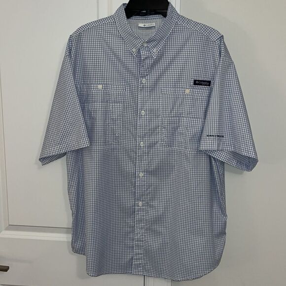 Blue check super Tamiami omnishade short sleeve PFG performance fishing shirt L - Picture 1 of 6